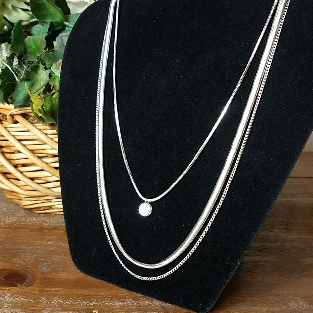 Tri-Layered Silver Twist Collar Necklace w/ CZ